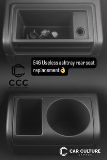 BMW E46 Rear Ashtray Delete – Cup Holder + Storage Insert (1998–2006)