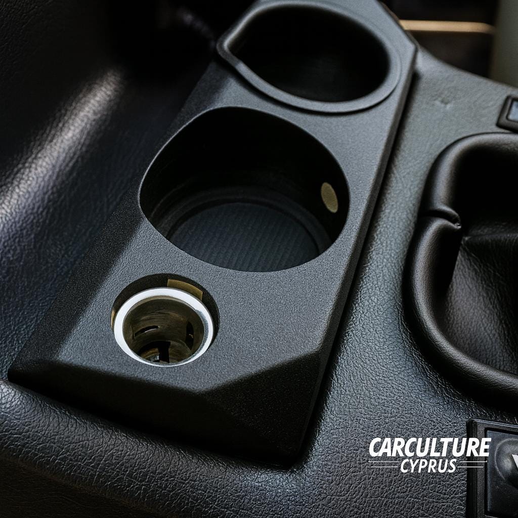 BMW E30 Dual Cup Holder Insert 12V Socket Custom Fit Black