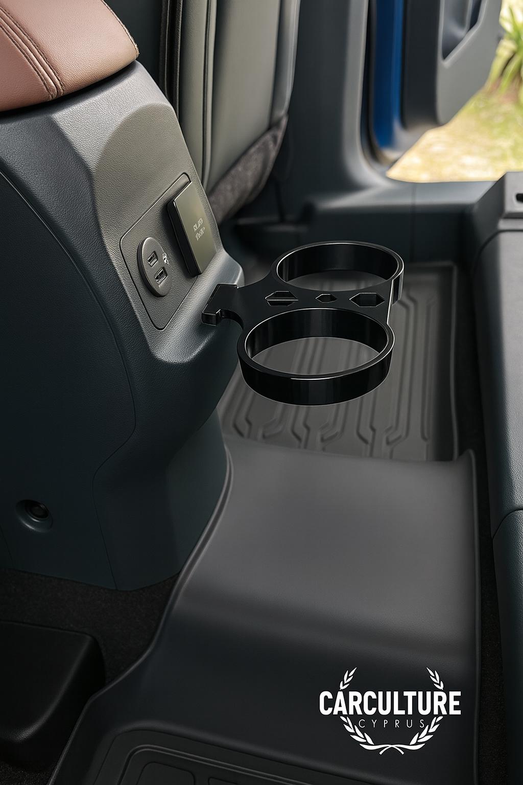 Rear Seat Dual Cup Holder for Ford Maverick — Low Profile FITS Mount black