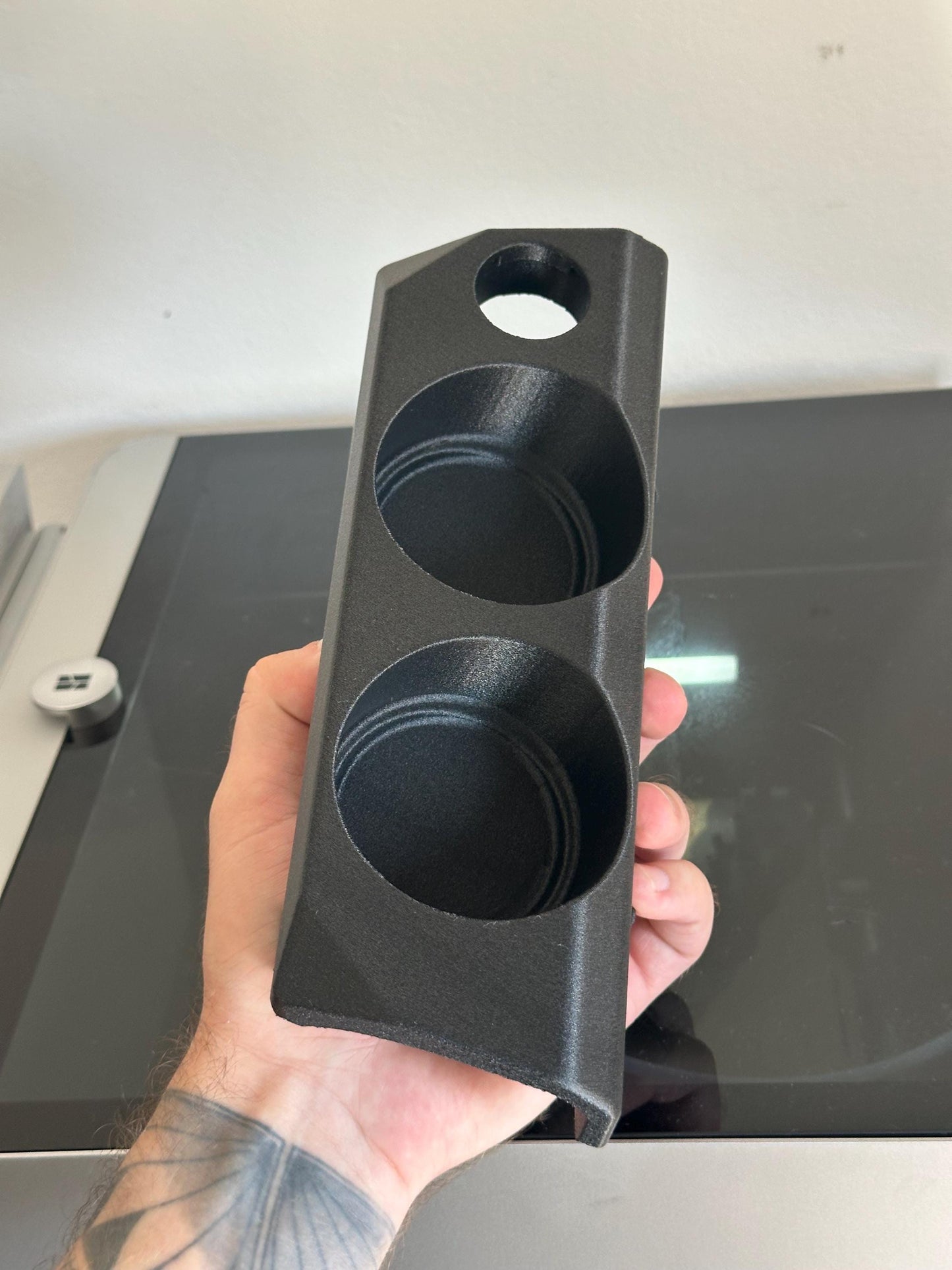 BMW E30 Dual Cup Holder Insert 12V Socket Custom Fit Black