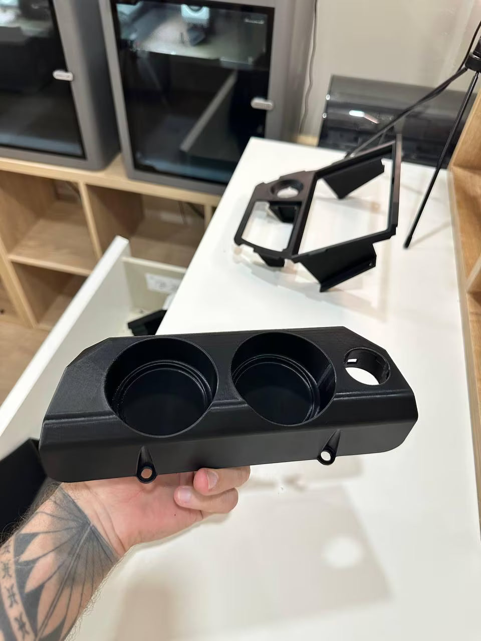 BMW E30 Dual Cup Holder Insert 12V Socket Custom Fit Black