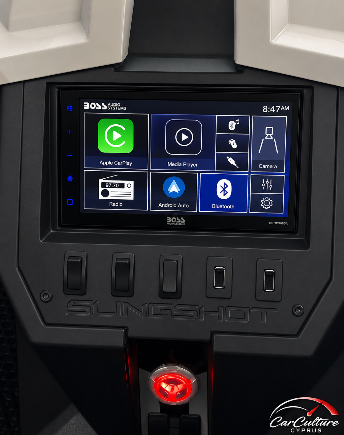 Polaris Slingshot Double-DIN Radio Mount Set – Panel & Visor